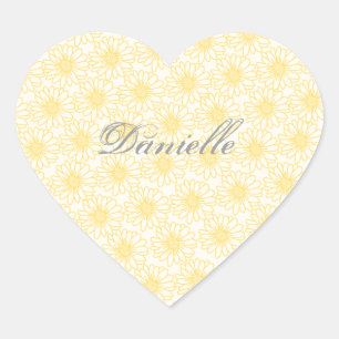 Field of Daisies Heart Stickers, Yellow Flowers Sticker