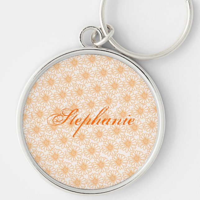 Field of Daisies Keychain, Orange Flowers Key Ring (Front)