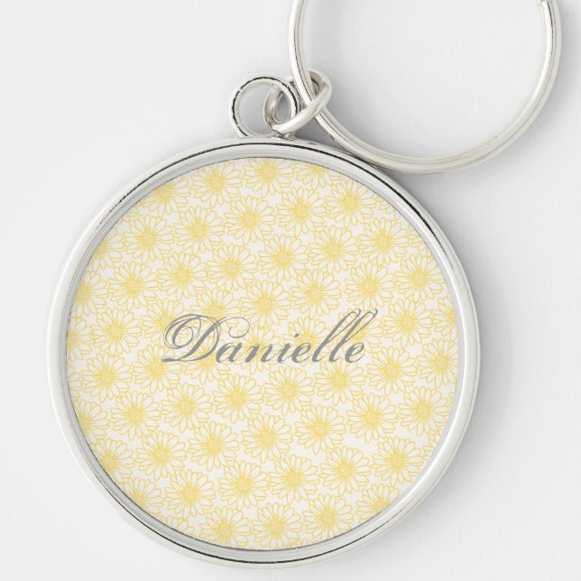 Field of Daisies Keychain, Yellow Flowers Key Ring (Front)