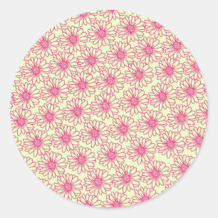 Field of Daisies Round Stickers, Pink Flowers Classic Round Sticker