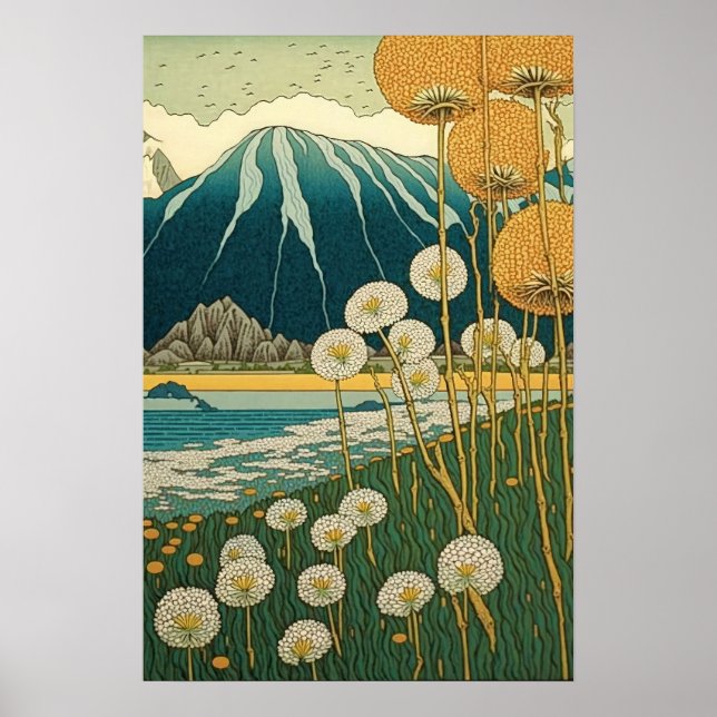 Field of Dandelions Japanese Art Poster (Front)