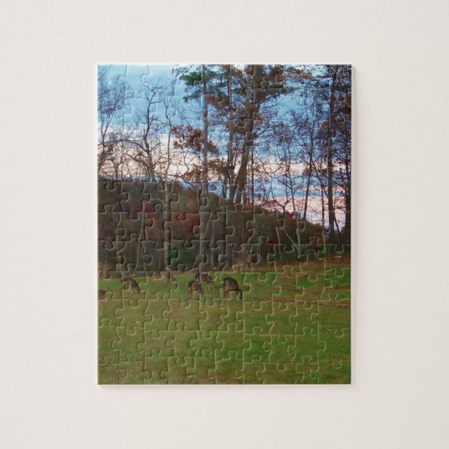 Field of Deer & a Pink SunSet Jigsaw Puzzle (Vertical)