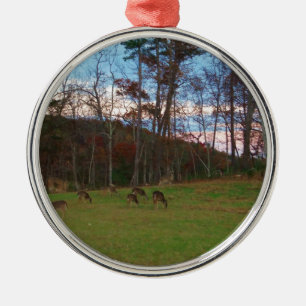 Field of Deer & a Pink SunSet Metal Ornament