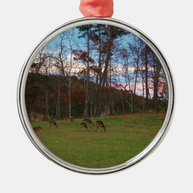 Field of Deer & a Pink SunSet Metal Ornament (Front)