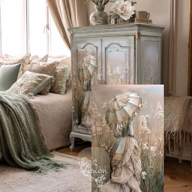 Field of Dreams Romantic Portrait & Parasol Tissue Paper (Field of Dreams, Portrait & Parasol, Elegant Lady, French Bouffant, Perennials Floral Decoupage.)