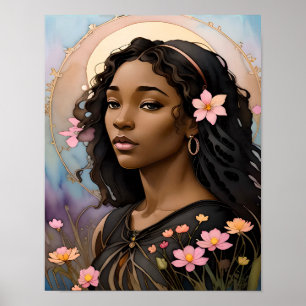 Field of flowers Beautiful Woman flowers in hair Poster