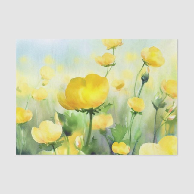 Field of Flowers-Buttercups (B) Watercolor  Tissue Paper (Front)