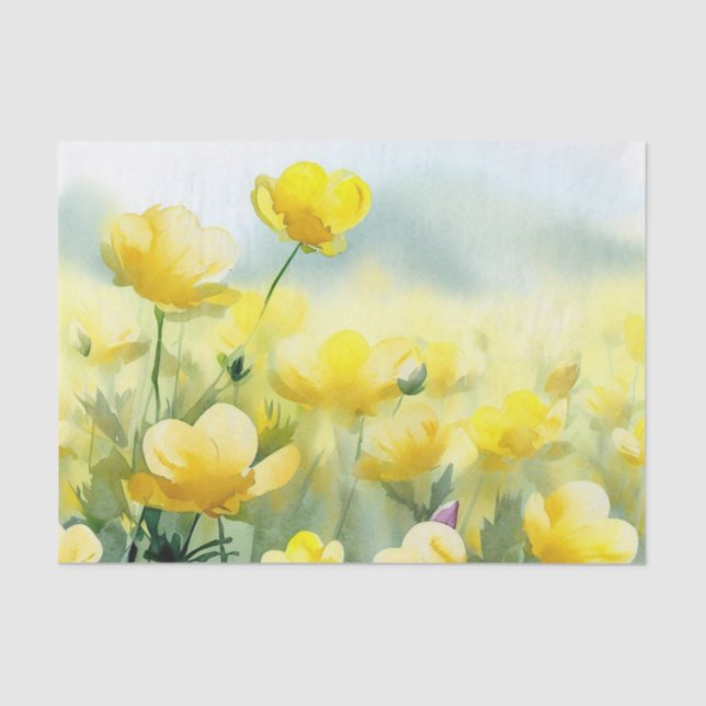 Field of Flowers-Buttercups (C) Watercolor  Tissue Paper (Front)