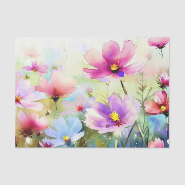 Field of Flowers-Cosmos (A) Watercolor  Tissue Paper (Front)
