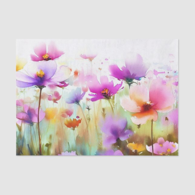 Field of Flowers-Cosmos (D) Watercolor  Tissue Paper (Front)