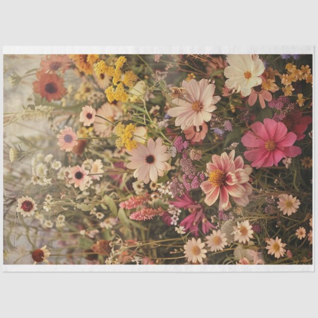 Field of flowers daises bright colours decoupage  tissue paper (Front)