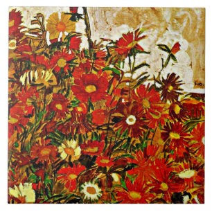 Field of Flowers - Egon Schiele artwork, Ceramic Tile