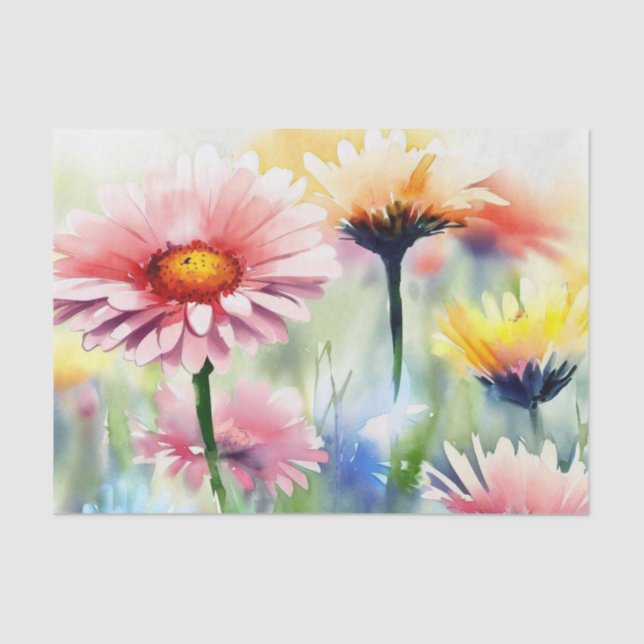 Field of Flowers-Gerbera Daisy (C) Watercolor  Tissue Paper (Front)