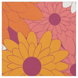 Field of Flowers Pink Retro Print Fabric