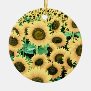 Field of Golden Yellow Sunflowers Ceramic Ornament