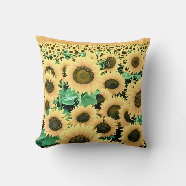 Field of Golden Yellow Sunflowers Cushion (Front)