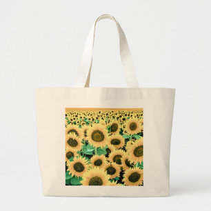 Field of Golden Yellow Sunflowers Large Tote Bag