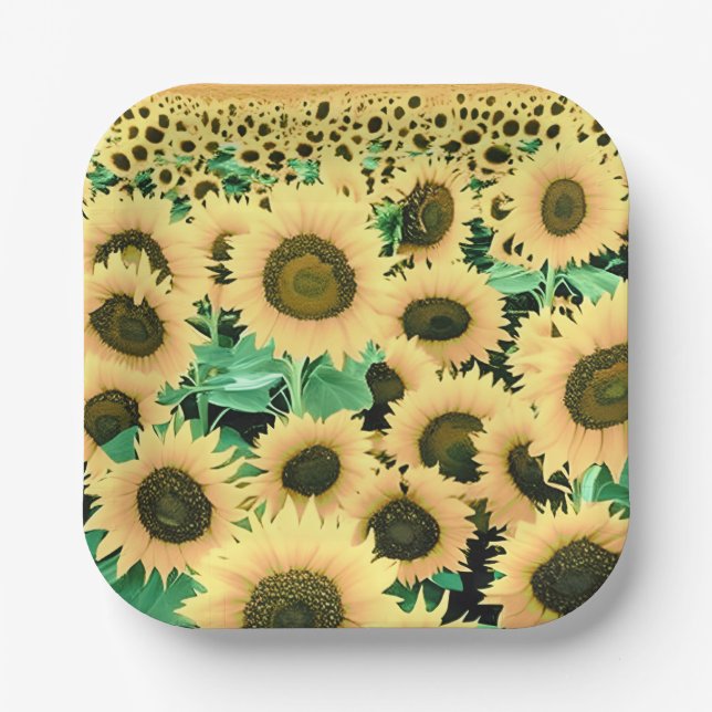 Field of Golden Yellow Sunflowers  Paper Plate (Front)