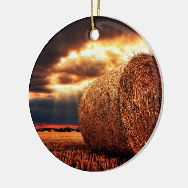Field of Hay Bales Ceramic Ornament (Left)