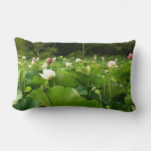 Field of Lotus Flowers Summer Garden Lumbar Cushion