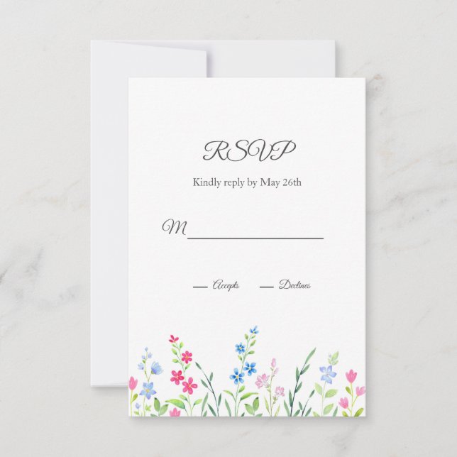 Field of Mixed Watercolor Wildflowers RSVP Card (Front)