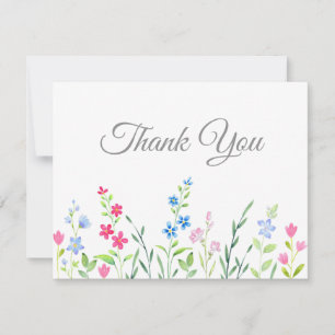 Field of Mixed Watercolor Wildflowers Thank You Card