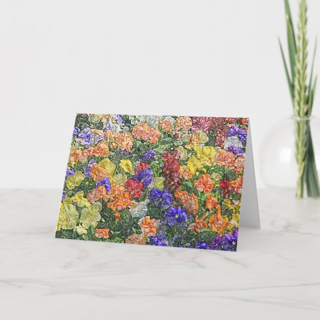 Field of multicolored pansies editable note card (Front)