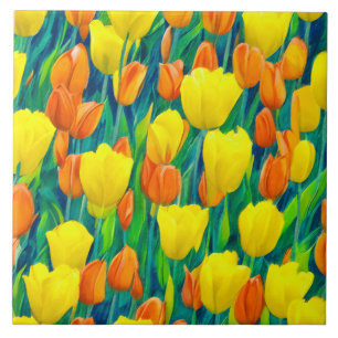 Field of Orange and Yellow Tulips Ceramic Tile