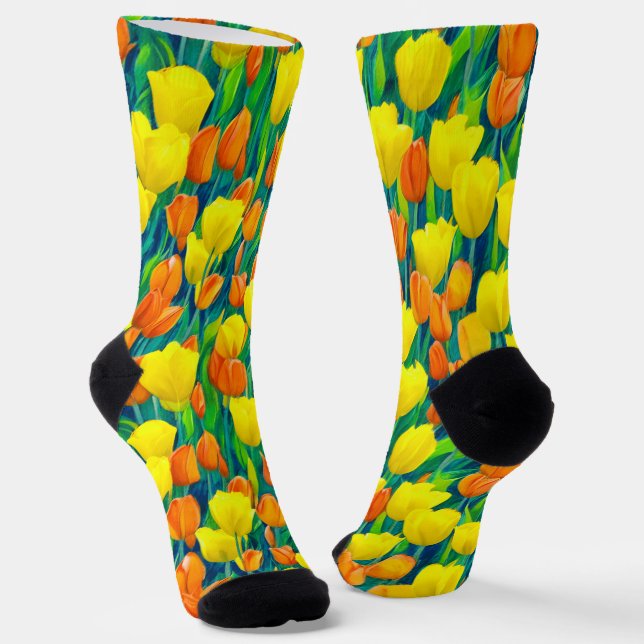 Field of Orange and Yellow Tulips Socks (Angled)
