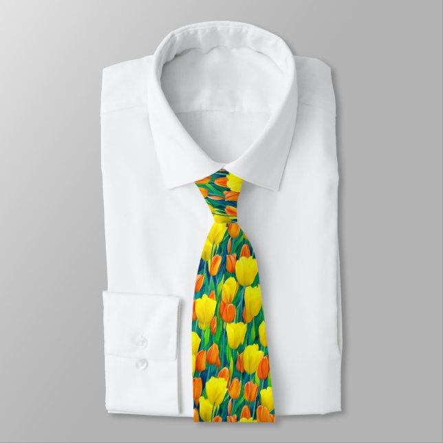 Field of Orange and Yellow Tulips Tie (Tied)