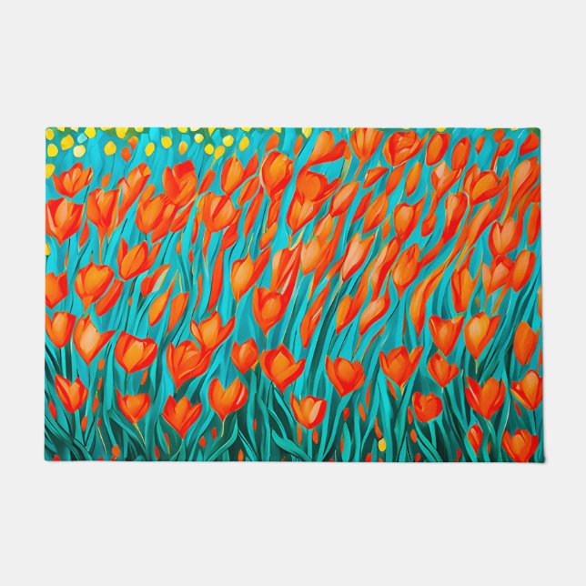 Field of orange tulips doormat (Front)