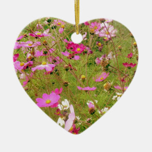 Field Of Pink Flowers Ceramic Ornament
