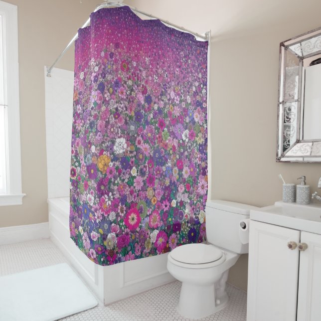 Field of Pink & Purple Wildflowers Shower Curtain (In Situ)