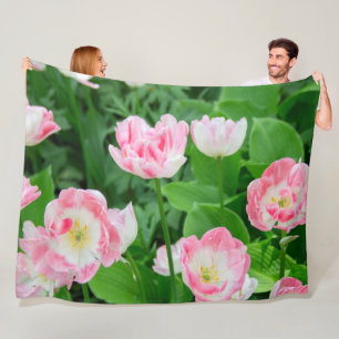 Field of pink tulips fleece blanket
