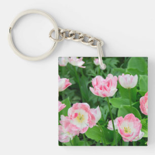 Field of pink tulips key ring