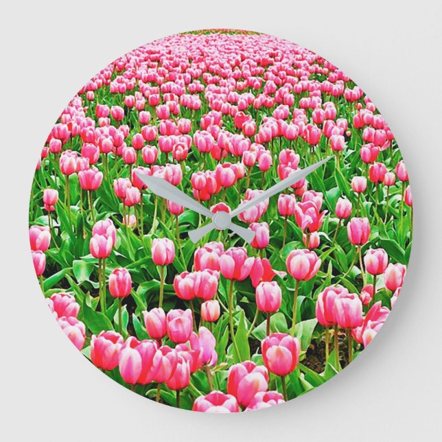 Field of Pink Tulips Large Clock (Front)