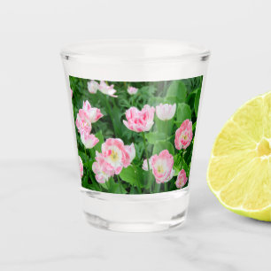 Field of pink tulips shot glass