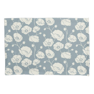 Field of Poppies cream on blue Pillowcase