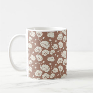 Field of Poppies cream on brown Coffee Mug