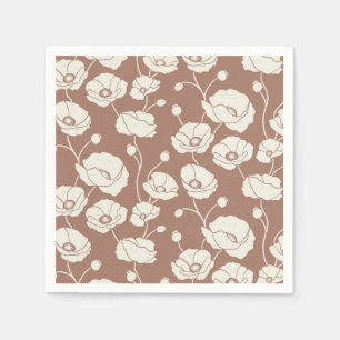 Field of Poppies cream on brown Napkin