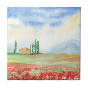Field of poppies in Tuscany Ceramic Tile
