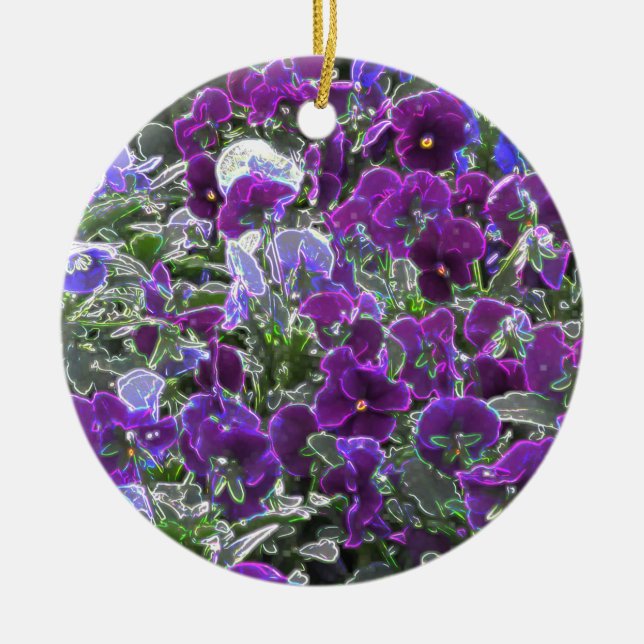 Field Of Purple Flowers 8420 Pansies Ceramic Ornament (Front)