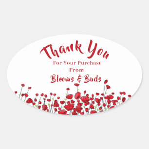 Field Of Red Poppies Oval Sticker