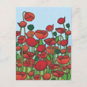 Field of red Poppy flowers Postcard