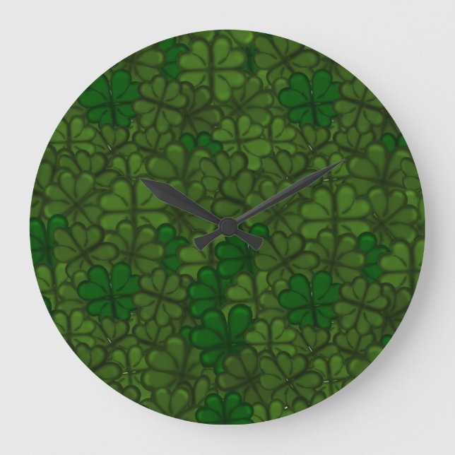 Field of Shamrocks Digital Art Pattern St Patricks Large Clock (Front)