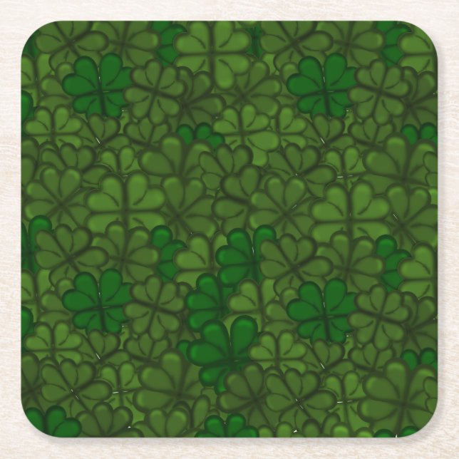 Field of Shamrocks Digital Art Pattern St Patricks Square Paper Coaster (Front)