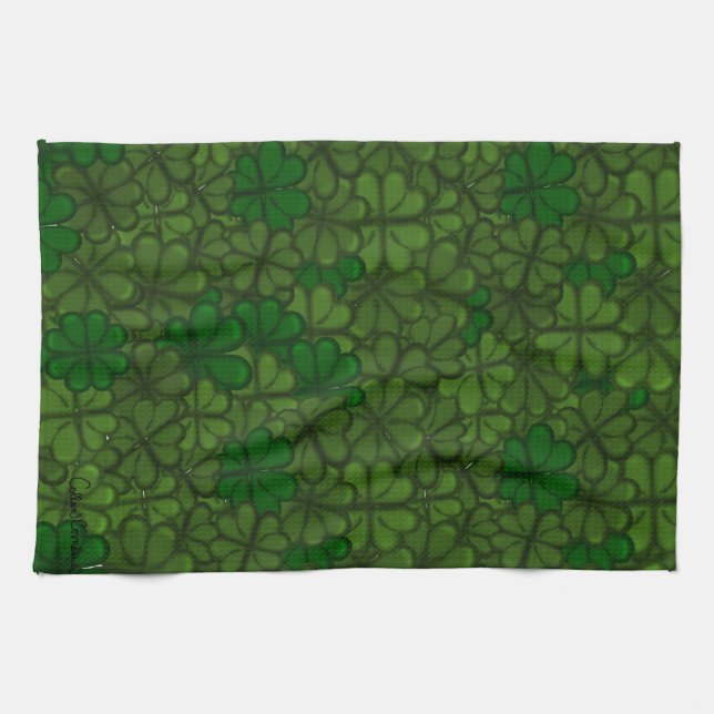Field of Shamrocks Digital Art Pattern St Patricks Tea Towel (Horizontal)