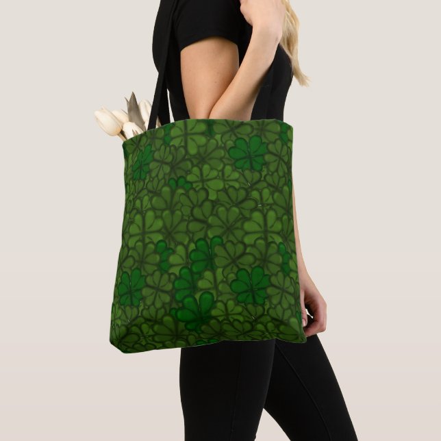 Field of Shamrocks Digital Art Pattern St Patricks Tote Bag (Close Up)