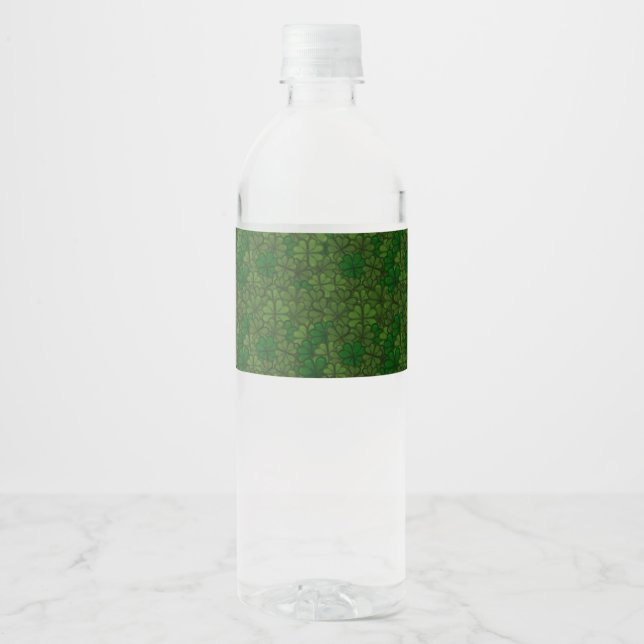 Field of Shamrocks Digital Art Pattern St Patricks Water Bottle Label (Front)
