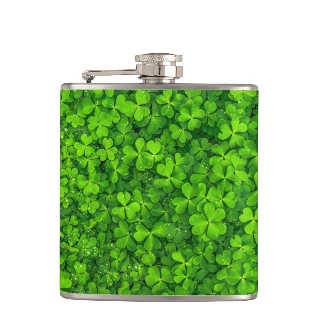 Field of Shamrocks Hip Flask (Front)